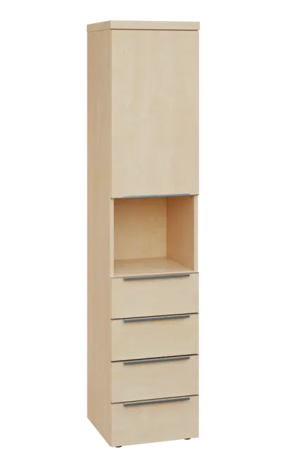 SIN 5 - 44ZND kancelářská skříň, 4-zásuvková/nika, 1-dveřová, pravá, 1820x400x400, bříza světlá